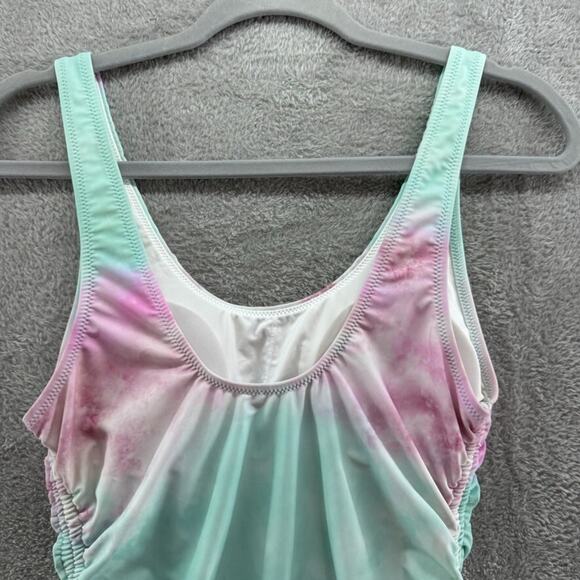 CupShe Swimsuit Women L Green Pink Tie-Dye One Piece Scoop Padded Rushed Tie - Picture 7 of 16